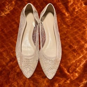 BCBGeneration Sheer Nude Crystal Embossed Pointed Flat